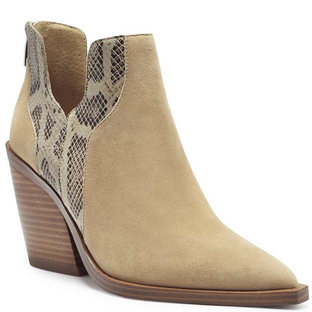 Vince Camuto  Gannilla Suede and Snake Print Leather Western Booties 8.5 9